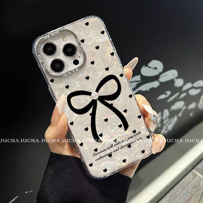 Heart bowtie design, shockproof and vibration-proof, luxurious smartphone case with drawstring, compatible with iPhone