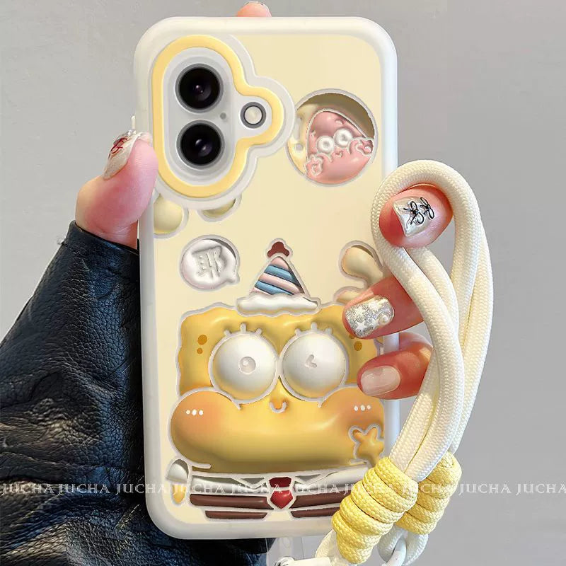 Spongebob design, luxurious smartphone case with drawstring, compatible with iPhone