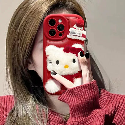 Red Hello Kitty Luxurious smartphone case with stick-on accessories for iPhone