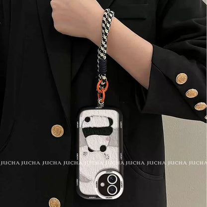 A luxurious smartphone case with a cute panda motif and a drawstring for iPhone