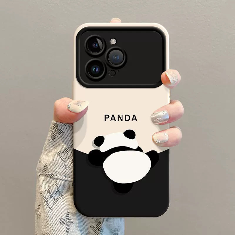 A luxurious smartphone case with a string and a design of a bear panda climbing up the mountain, compatible with iPhone