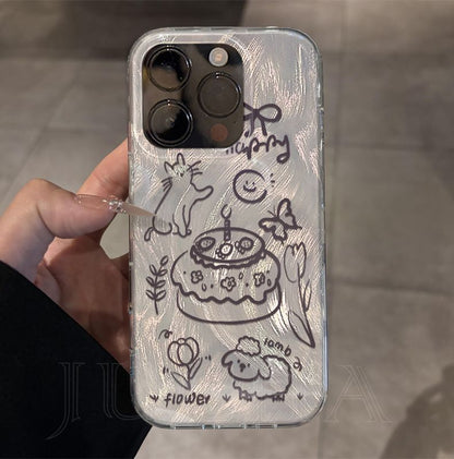 Line design cake and kitten design Made of silicone, highly shock-resistant and luxurious smartphone case, compatible with iPhone