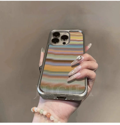 Frame and rainbow design, luxurious smartphone case with drawstring, compatible with iPhone