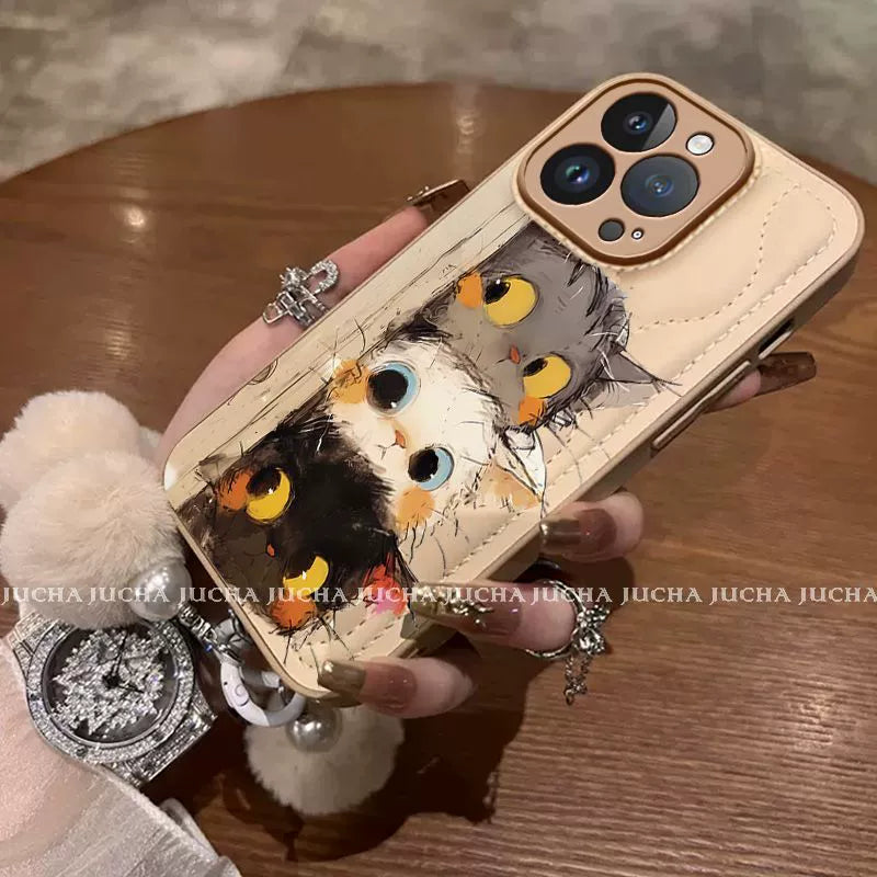 A cute cat design with a cute face, excellent shock and vibration resistance, and a luxurious smartphone case with a string that is compatible with iPhone