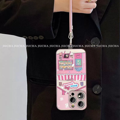 A popular Hello Kitty dessert shop design, with excellent shock and vibration resistance, this luxurious smartphone case with a string is compatible with the iPhone.