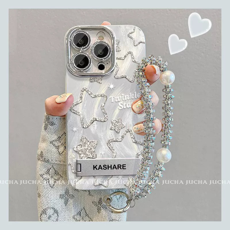 Sparkling stars, full coverage, luxurious bracelet and stand included, smartphone case for iPhone