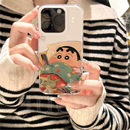 Sleeping Shin-chan design. Made of silicone, highly shock-resistant and luxurious smartphone case with drawstring, compatible with iPhone