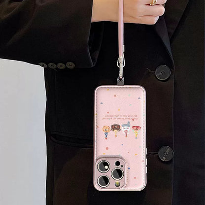 A luxurious smartphone case with a string, featuring a cookie animal motif, compatible with iPhone