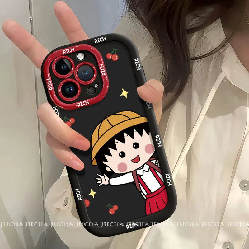 Waving Cherry Little Maruko design Made of silicone, highly shock-resistant and luxurious smartphone case, compatible with iPhone