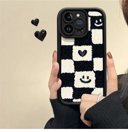 Monochrome check silicone full cover luxurious smartphone case for iPhone