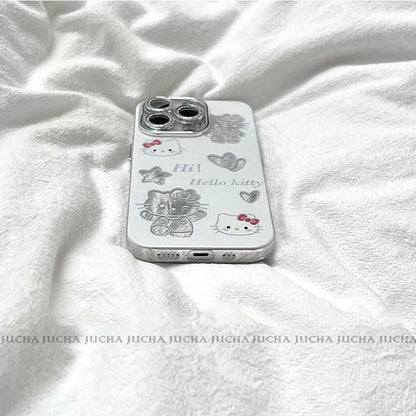 Hello Kitty design Hollywood-style watermark pattern, silicone shock-resistant, luxurious smartphone case, compatible with iPhone