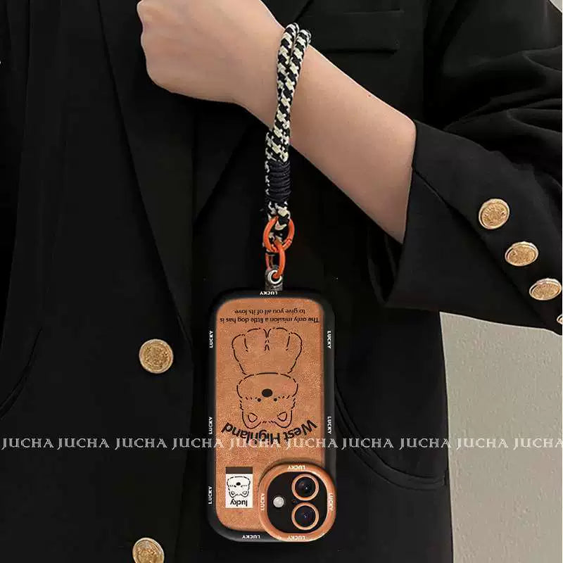 Lucky puppy design, luxurious smartphone case with drawstring, compatible with iPhone