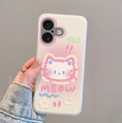 A high-quality smartphone case made of silicone with a cat design called "MEOW" and high impact resistance, compatible with iPhones