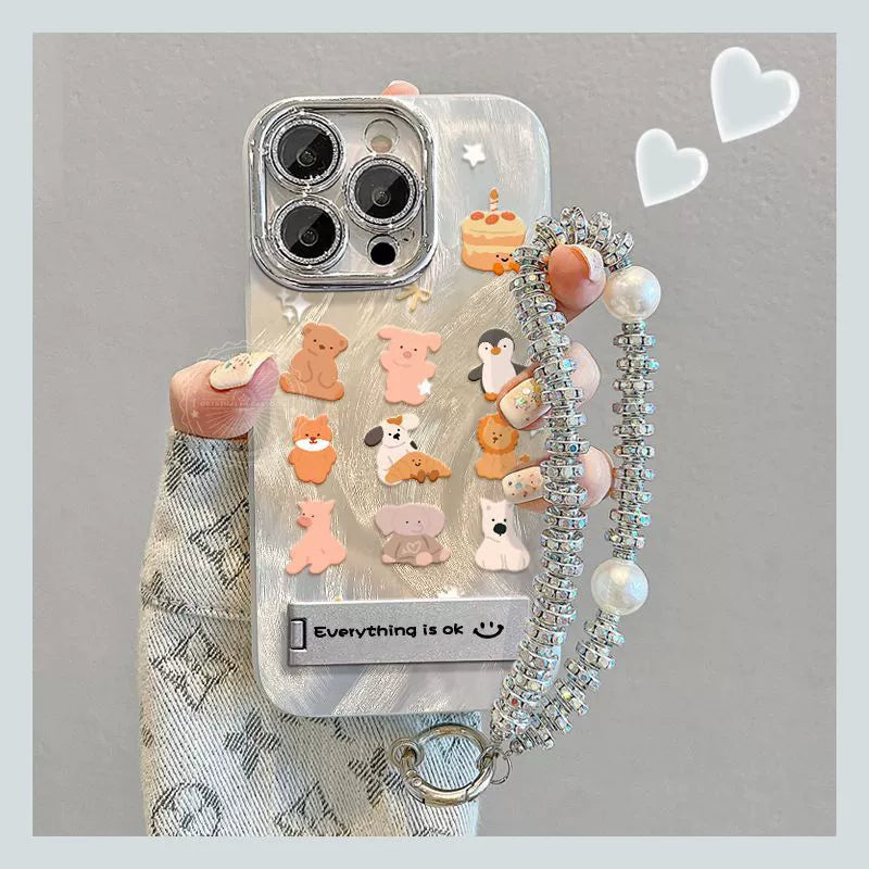 Cartoon-style 9-grid design, luxurious bracelet and stand smartphone case, compatible with iPhone