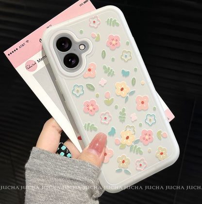 A luxurious smartphone case with a design of green leaves and vibrant flowers, excellent shock and vibration resistance, and compatible with iPhone