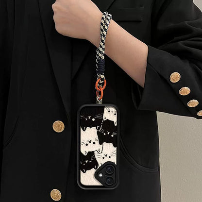 Black and white cats, luxurious smartphone case with drawstring, compatible with iPhone