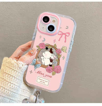 Rose, butterfly, rabbit design. Highly shock-resistant silicone bracelet smartphone case with a luxurious feel. Compatible with iPhone.