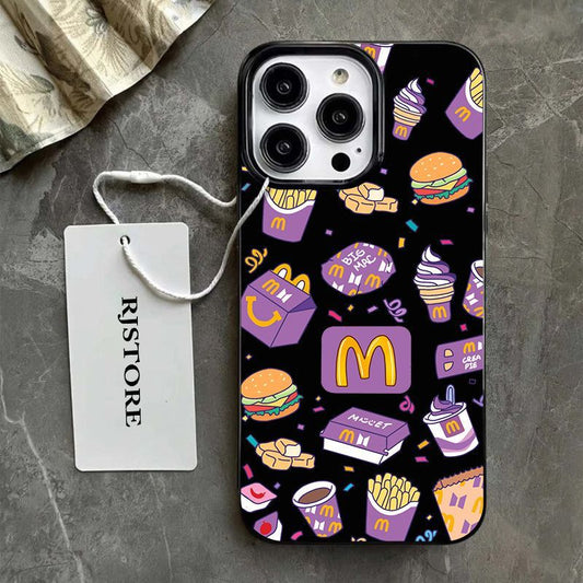スマホケース  個性的な紫色を基調にしたハンバーガーデザインのスマホケース！  耐衝撃・防振性能に優れ、高級感あふれるスマホケースで、iPhone に対応