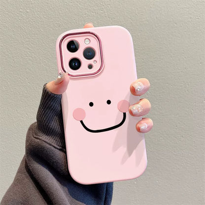 A line drawn smiley face design. A luxurious smartphone case with a drawstring. Compatible with iPhones.