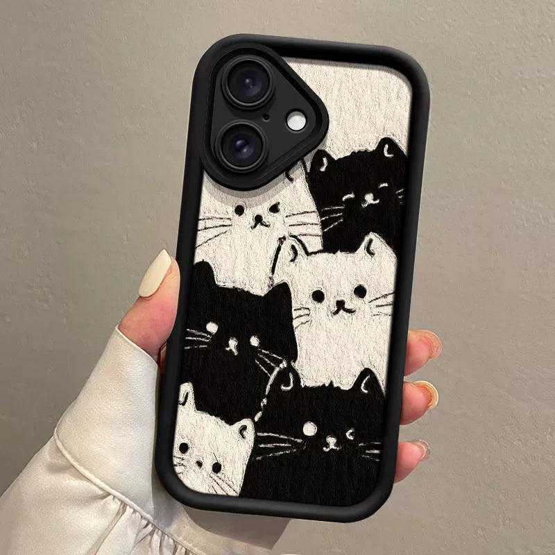 Black and white cats, luxurious smartphone case with drawstring, compatible with iPhone