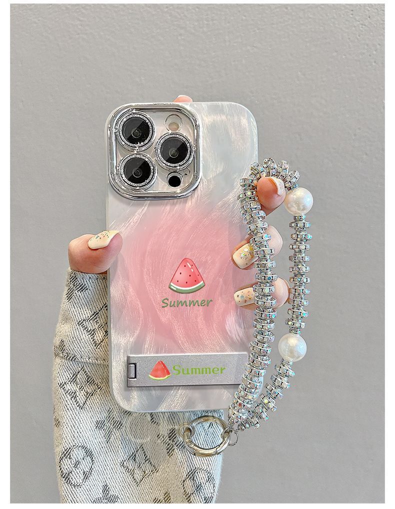 Summer watermelon design, luxurious bracelet and stand smartphone case, compatible with iPhone