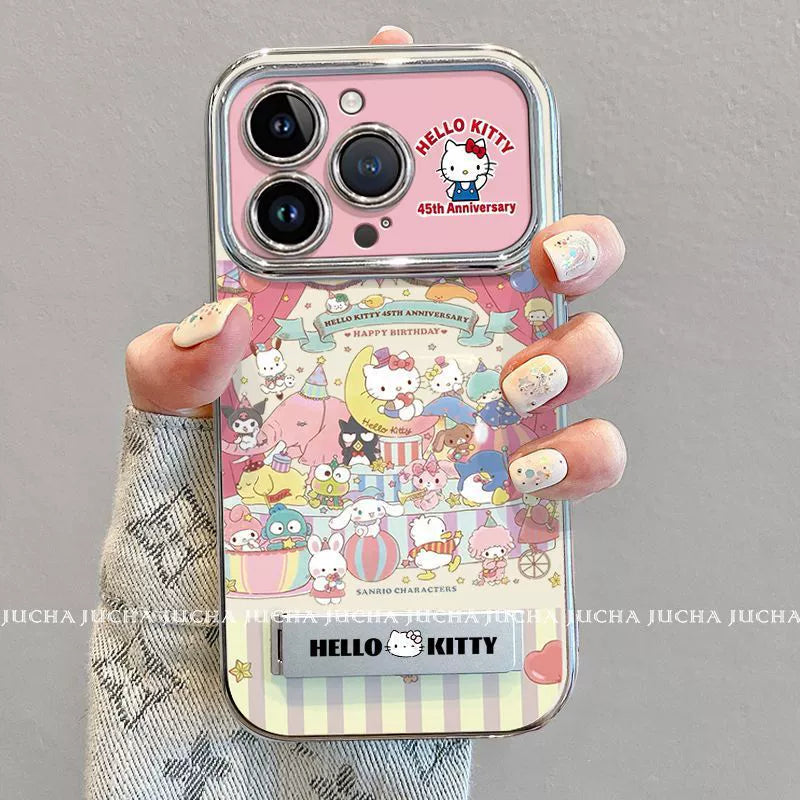 Cute Hello Kitty Luxurious smartphone case with stand and string for iPhone