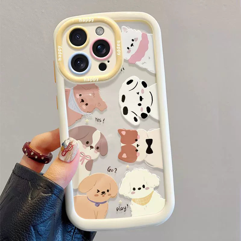 Cute cartoon dog design, luxurious smartphone case with drawstring, compatible with iPhone