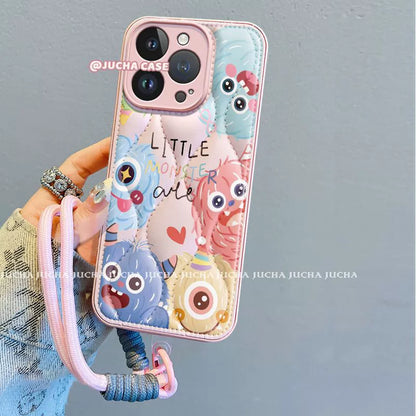 Colorful little monster design, luxurious smartphone case with drawstring, compatible with iPhone