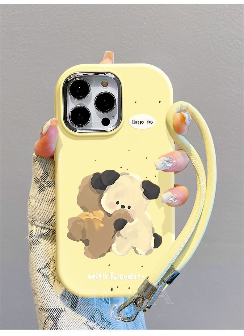 Hugging Dogs Design Made of silicone, highly shock-resistant, luxurious smartphone case with drawstring, compatible with iPhone