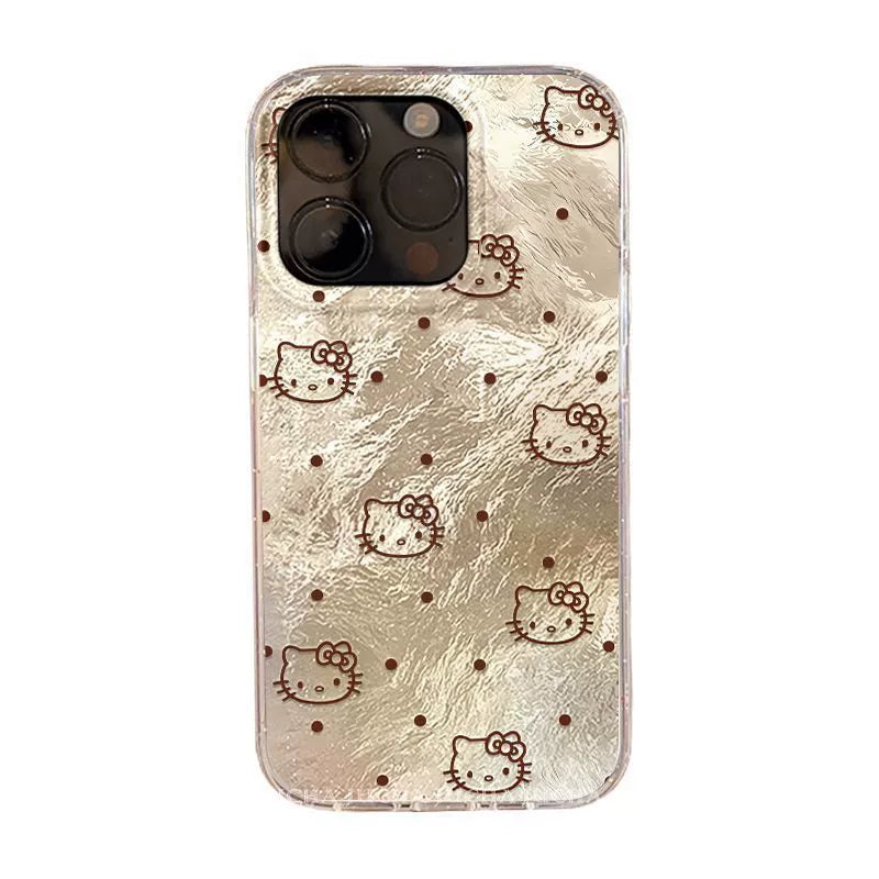 A luxurious smartphone case with a Hello Kitty design featuring a pokka dot pattern, excellent shock and vibration resistance, and compatible with iPhones.