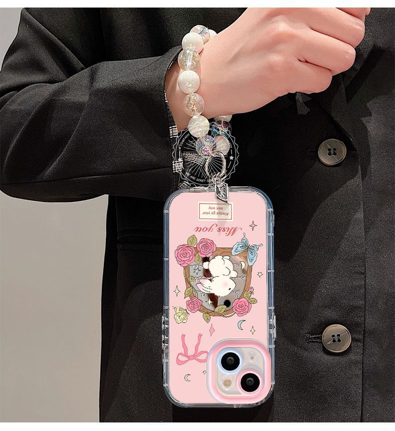 Rose, butterfly, rabbit design. Highly shock-resistant silicone bracelet smartphone case with a luxurious feel. Compatible with iPhone.