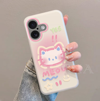 A high-quality smartphone case made of silicone with a cat design called "MEOW" and high impact resistance, compatible with iPhones