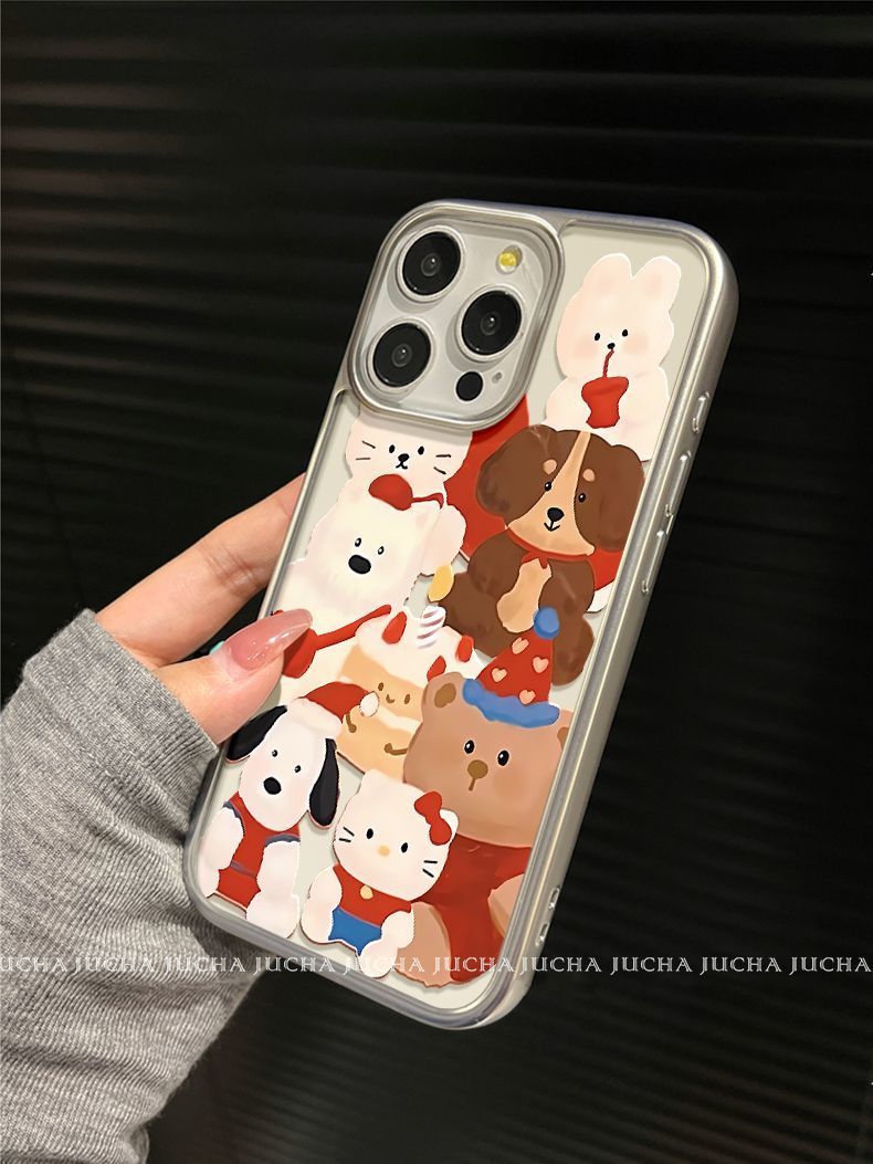 Animal party design, shock-resistant and vibration-proof, luxurious smartphone case with drawstring, compatible with iPhone