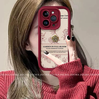 Line design with red camellia design. A luxurious smartphone case for iPhone.