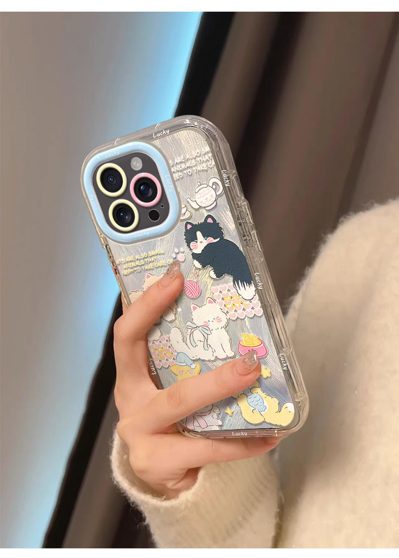 Cute cat design, made of silicone, highly shock-resistant, luxurious smartphone case, compatible with iPhone