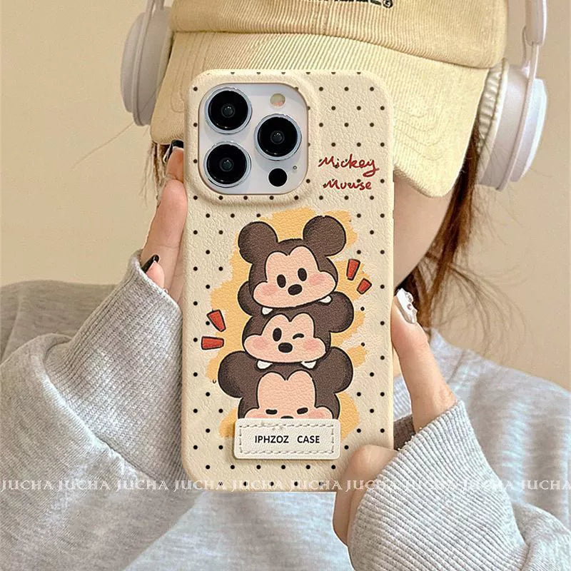 A luxurious smartphone case with stickers, featuring a stacked Mickey Mouse design, excellent shock and vibration resistance, and compatible with iPhones.