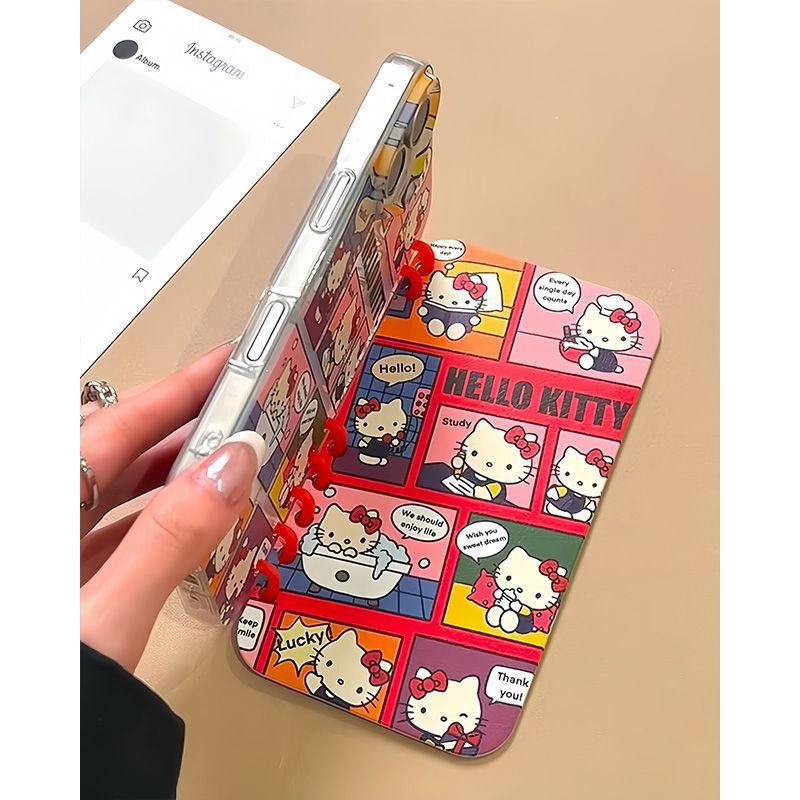 Hello Kitty グラフィティ スタイル キャラクターの柔らかい 折りたたみ式 ノート型 スマホケース  iPhone に対応