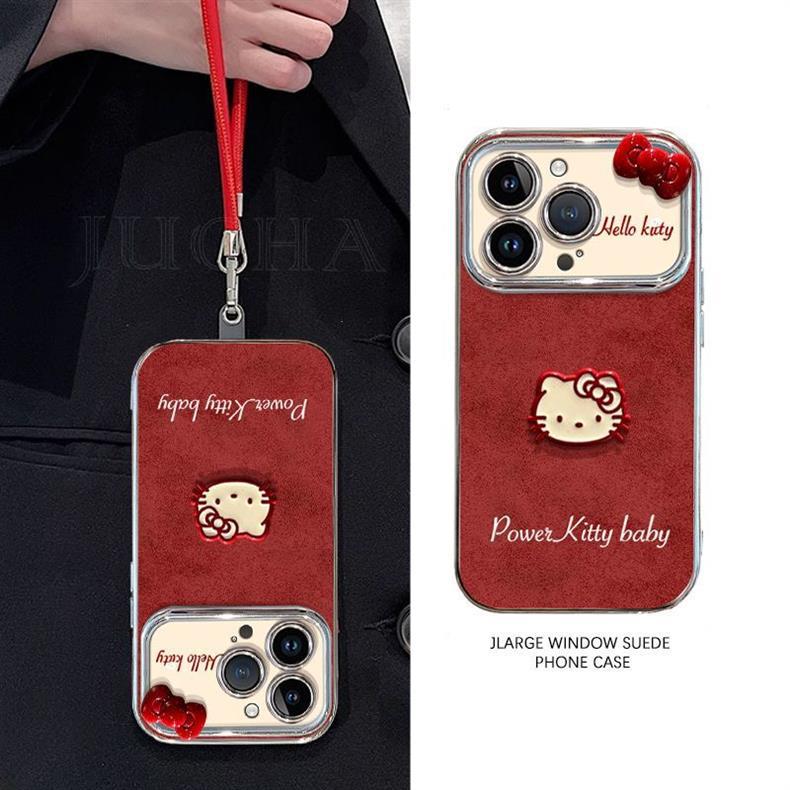 Bowknot Hello Kitty design, luxurious silicone smartphone case with string, compatible with iPhone