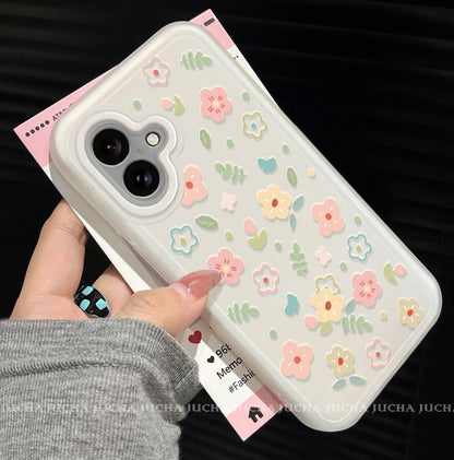 A luxurious smartphone case with a design of green leaves and vibrant flowers, excellent shock and vibration resistance, and compatible with iPhone