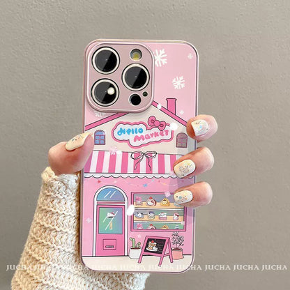 A popular Hello Kitty dessert shop design, with excellent shock and vibration resistance, this luxurious smartphone case with a string is compatible with the iPhone.