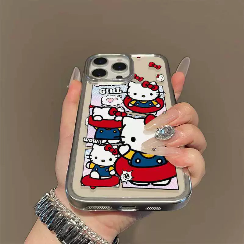 Hello Kitty design silicone, highly shock-resistant, luxuriously decorated smartphone case, compatible with iPhone