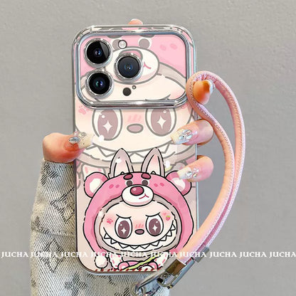 Strawberry Bear and Lovebu design, luxurious smartphone case with string, compatible with iPhone