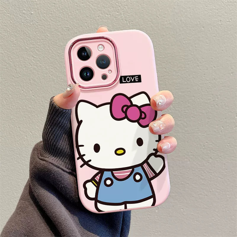 Hello Kitty design, made of silicone, highly shock-resistant, luxurious smartphone case with drawstring, compatible with iPhone