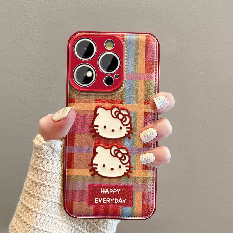 A checkered Hello Kitty design, excellent vibration-proofing, and luxurious smartphone case with a drawstring that is compatible with the iPhone