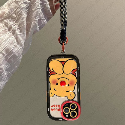 A cute Winnie the Pooh design, a luxurious smartphone case with a drawstring, compatible with iPhone