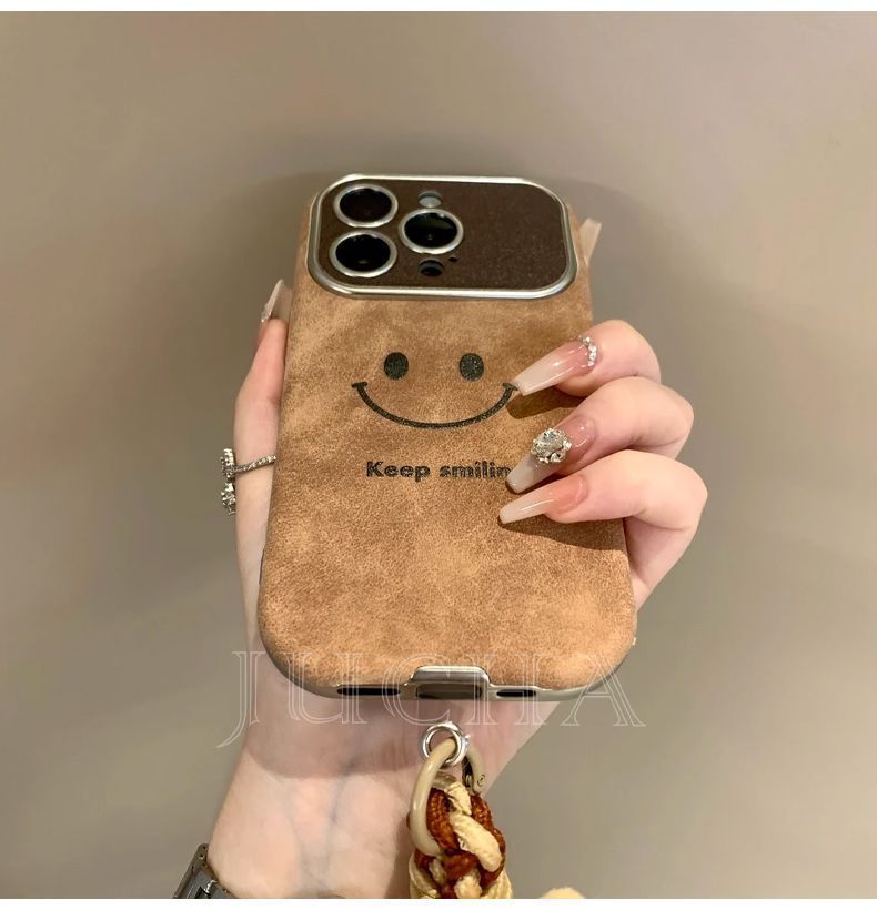 Smiling face design, luxurious smartphone case with drawstring, compatible with iPhone