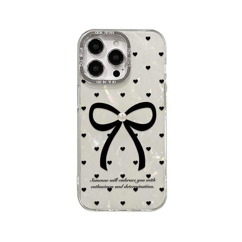 Heart bowtie design, shockproof and vibration-proof, luxurious smartphone case with drawstring, compatible with iPhone