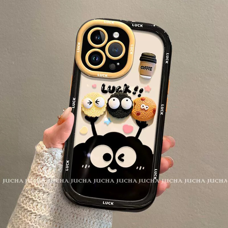 A luxurious smartphone case with a string, featuring a cookie charcoal ball motif, compatible with iPhone