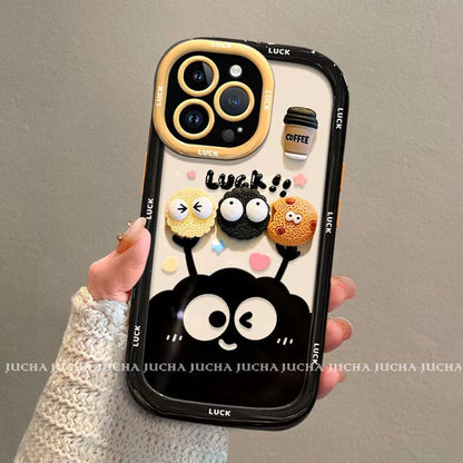 A luxurious smartphone case with a string, featuring a cookie charcoal ball motif, compatible with iPhone