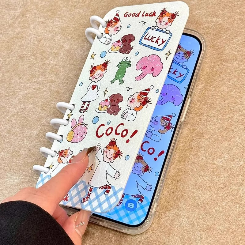 "Coco-chan" cute foldable notebook-style smartphone case for iPhone